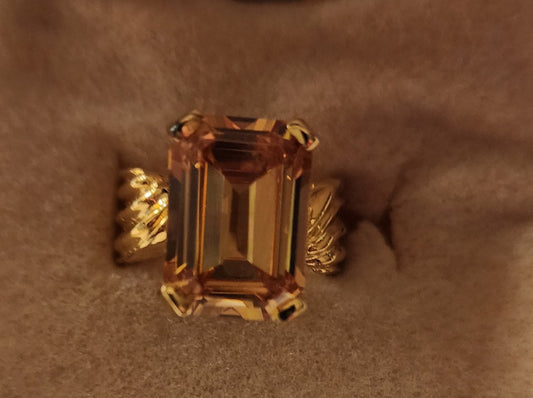 Vintage Yellow Citrine Emerald Cut Large Stone HSN/QVC